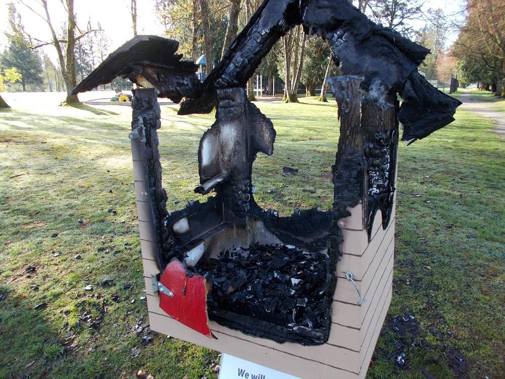One of the 11 “little free libraries” allegedly destroyed by arson.