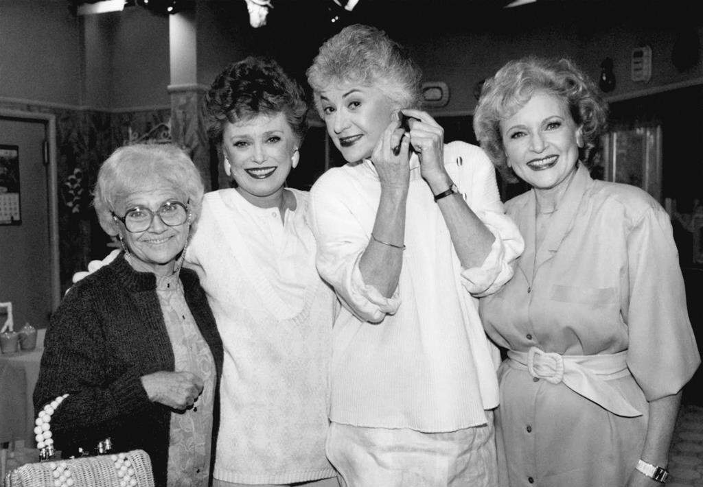 FILE – This Dec. 25, 1985 file photo shows the stars of the television series “The Golden Girls,” from left, Estelle Getty, Rue McClanahan, Bea Arthur and Betty White during a break in taping in Hollywood, Calif.