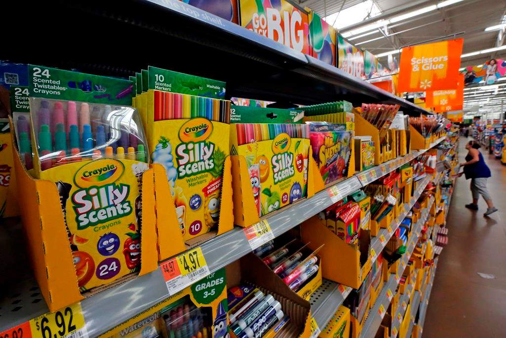School supplies on store shelves.