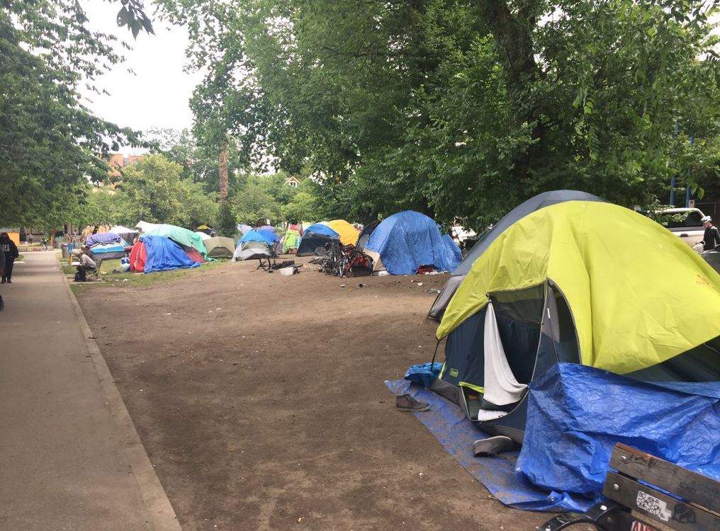 Tents set up within Vancouver's Oppenheimer Park on Friday, June 28, 2019.