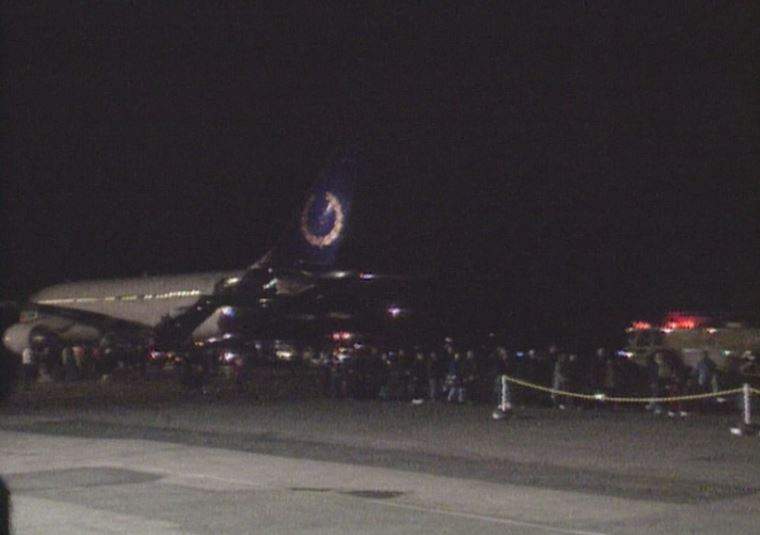 A plane of Kosovar refugees arrives at the Halifax airport in 1999.