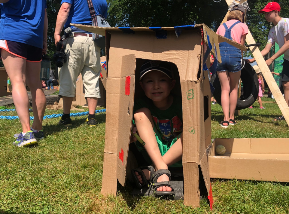 One of the kids created a box fort.