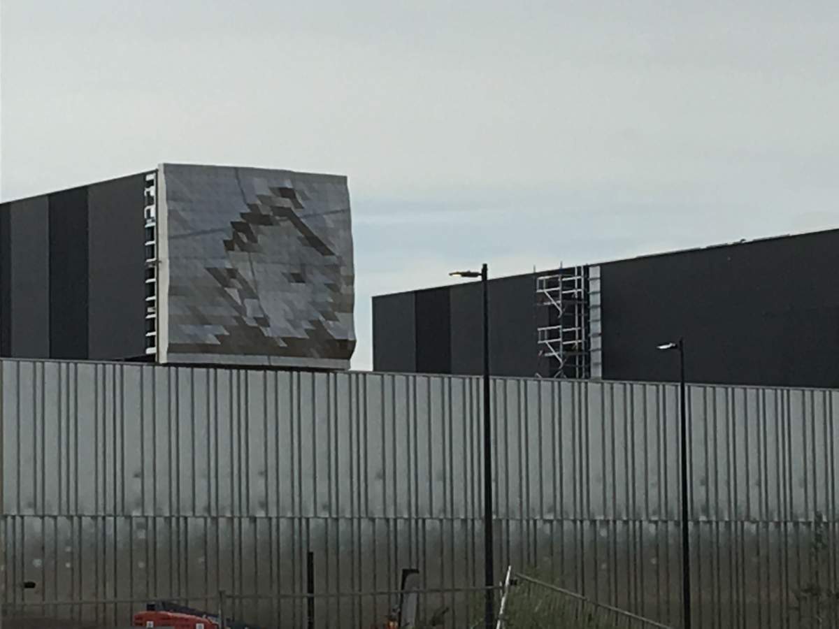 One of the pieces of  53º30’N artist Thorsten Goldberg on the new Kathleen Andrews Transit Garage.