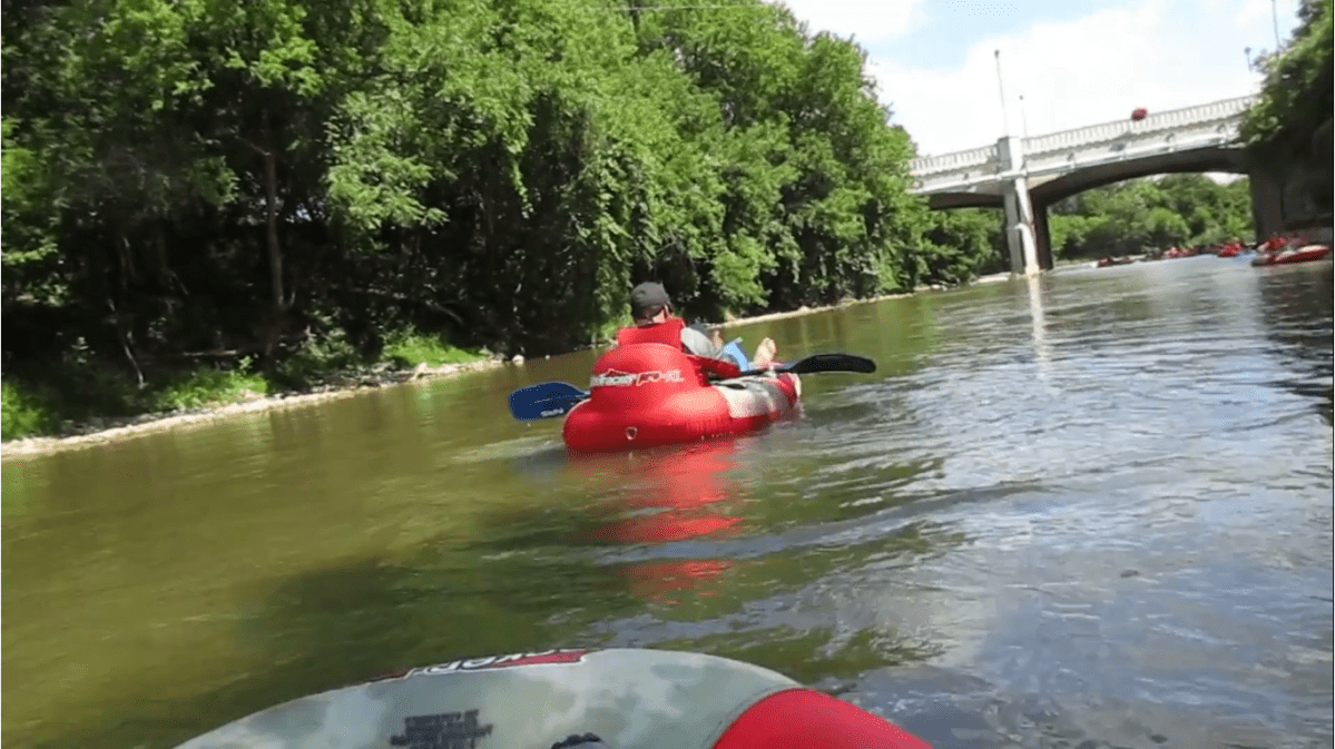 Rafting in a ‘turbo tube’ along the Grand River in Paris, Ont.