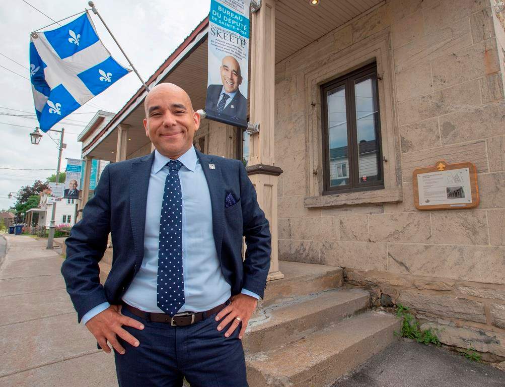 CAQ MNA Christopher Skeete, the government's point man for anglo affairs, is seen at his riding office in Laval, Que., Wednesday, July 17, 2019.