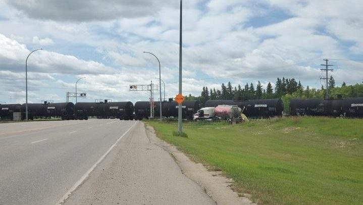 The scene of a collision involving a semi and train on Highway 9 in Yorkton. 