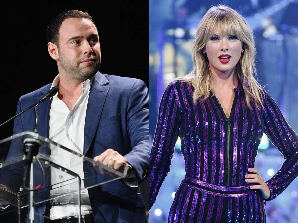 (L-R) Scooter Braun and Taylor Swift.