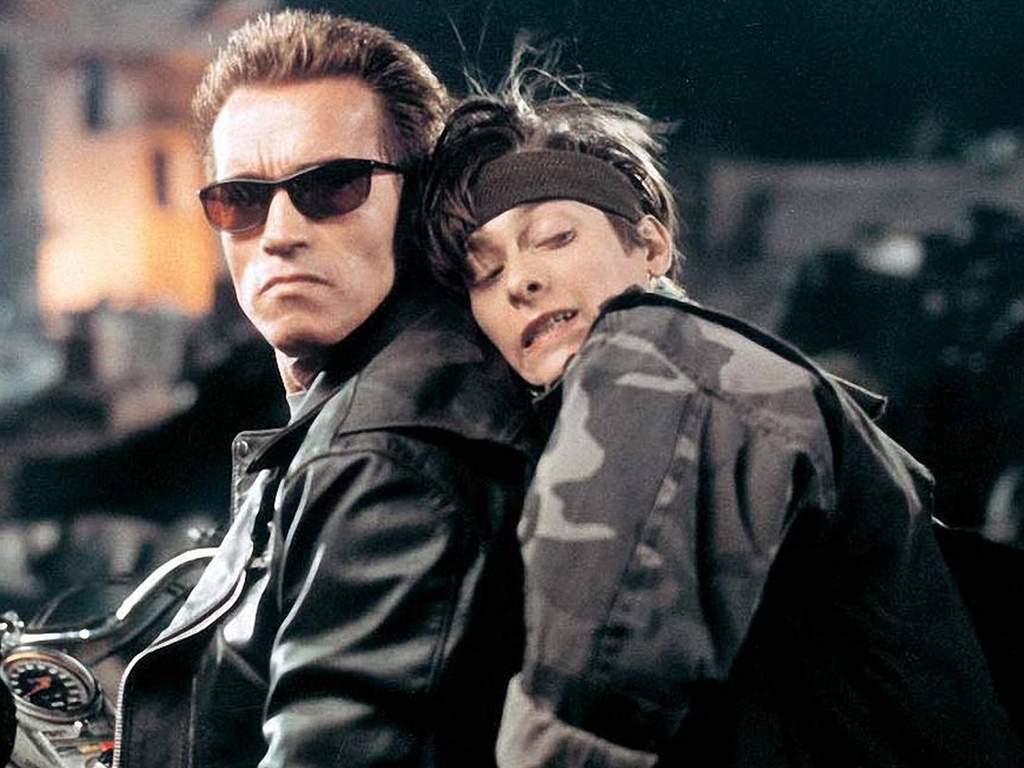 (L-R) Arnold Schwarzenegger and Edward Furlong in 'Terminator 2: Judgement Day' (1991).