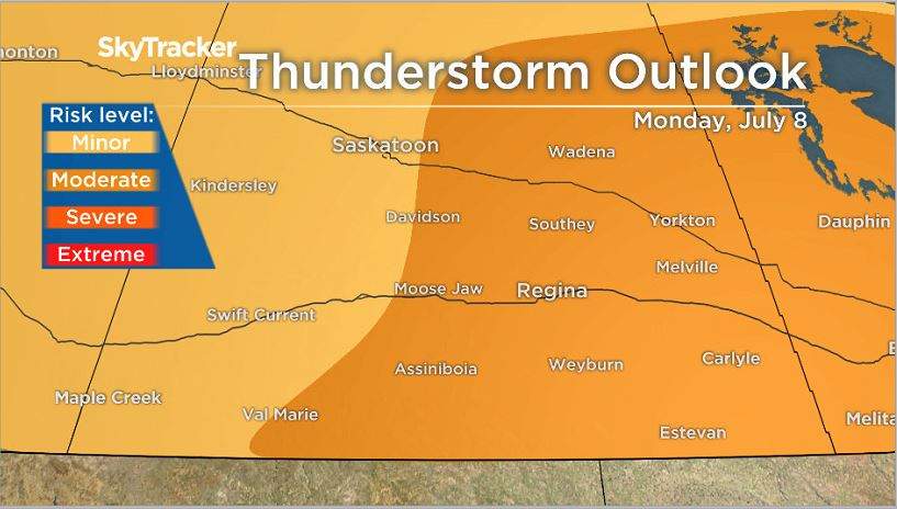 Thunderstorm outlook in Saskatchewan for July 8.