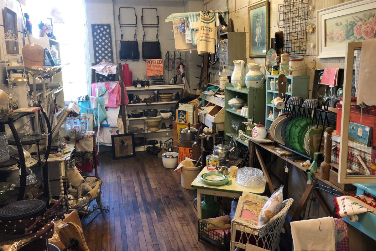 A vendor’s wares at the Waterford Antique Market.