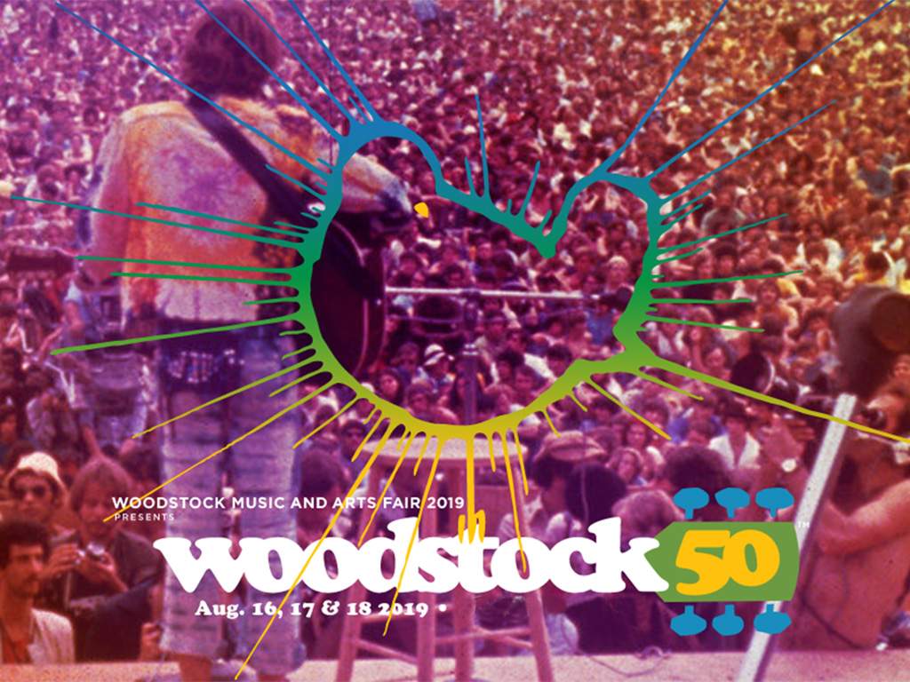 A poster from the official Woodstock 50 website advertising the August 2019 festival.