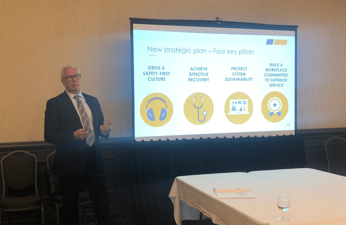 CEO and President Douglas Jones speaking about WorkSafe NB’s new strategic plan. 