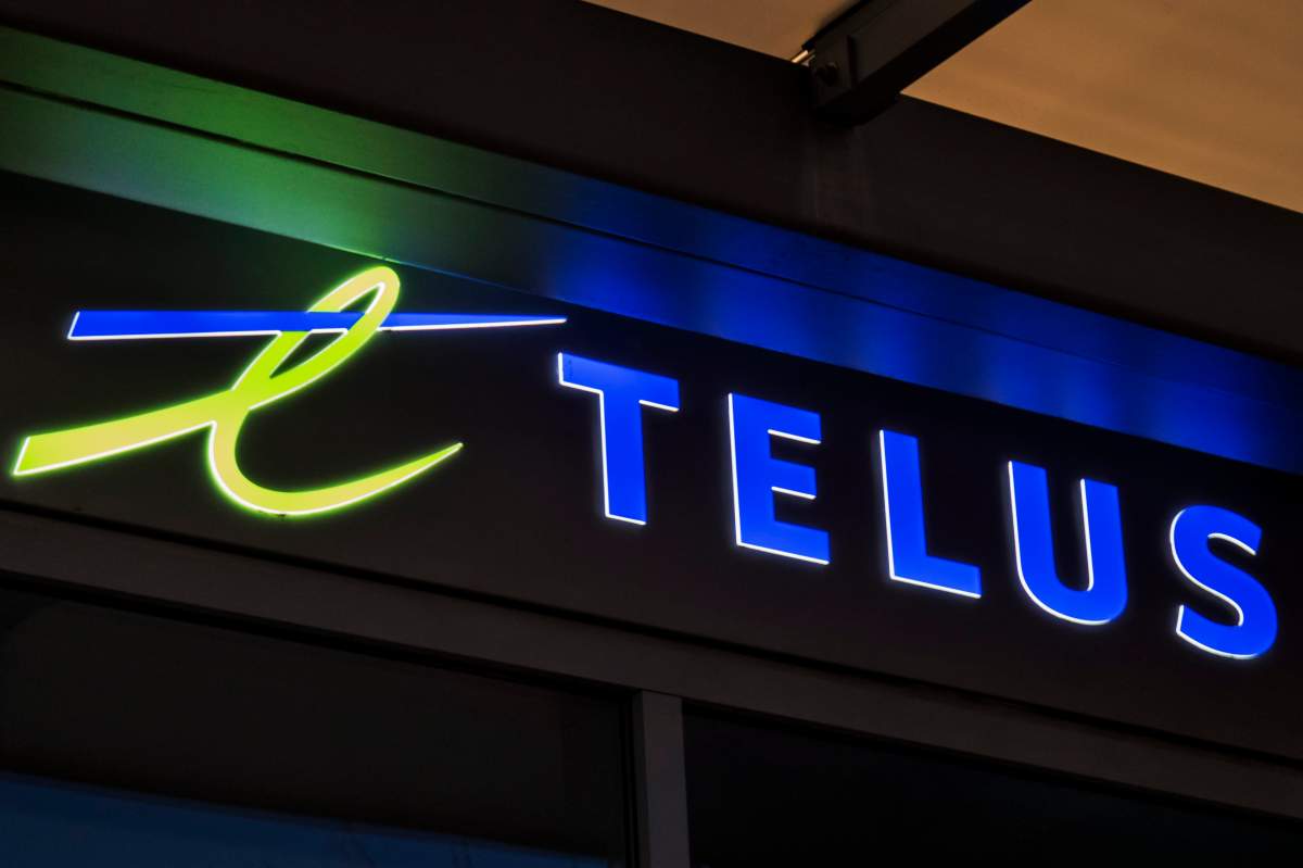 Storefront signage for Telus, Vancouver, October 24, 2014. 