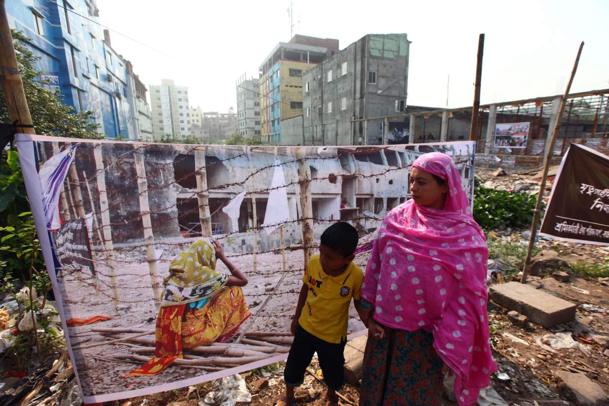 Family members visit the site of the Rana Plaza building during the sixth anniversary marking the collapses of the multi story building, housing garment workers outskirt of Dhaka Bangladesh April 24, 2019. 