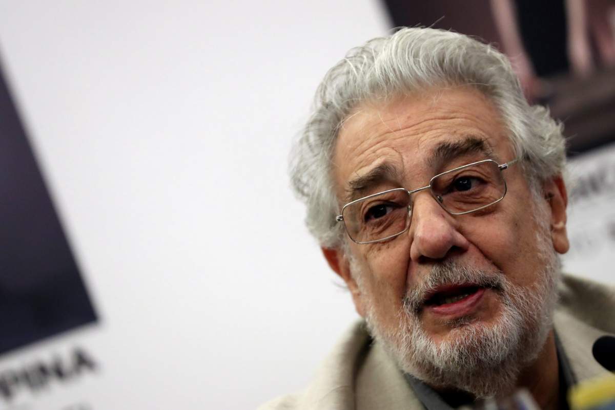 Spanish tenor Placido Domingo speaks during a press conference to present Giuseppe’s Verdi ‘Giovanna d’Arco’ at the Teatro Real in Madrid, Spain, 12 July 2019.