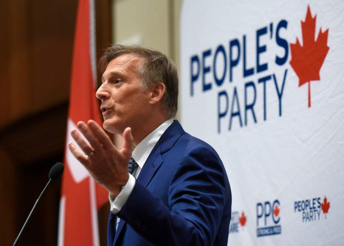People's Party of Canada leader Maxime Bernier delivers an address at the PPC national conference in Gatineau, Que. on Sunday, Aug. 18, 2019. 