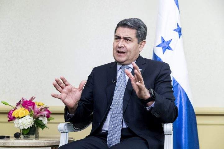 President of Honduras Juan Orlando Hernandez participates in an interview, in Washington DC, USA, 26 August 2019.  