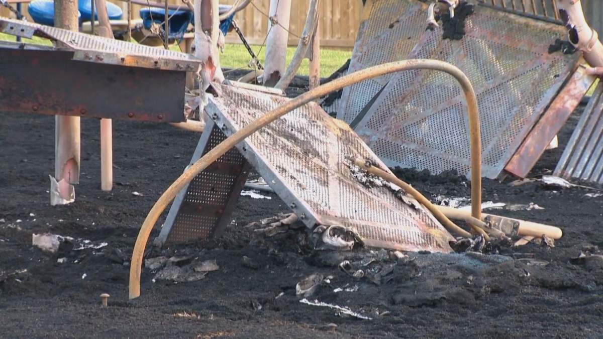 A portion of an Airdrie playground was destroyed by a fire on Thursday, Aug. 15, 2019.