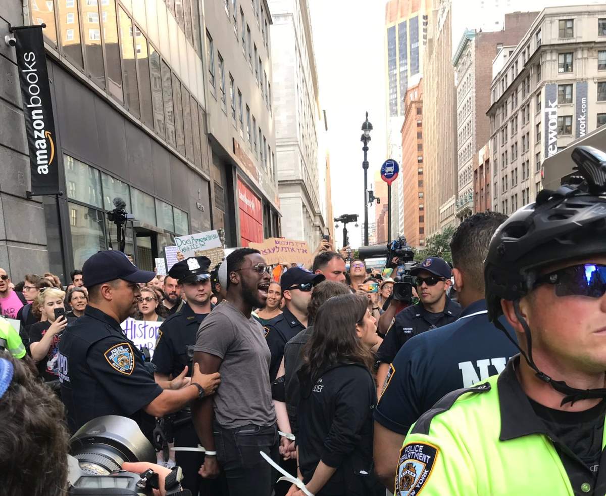 Jewish groups occupied an Amazon Books location in Manhattan to protest the tech giant doing business with ICE.