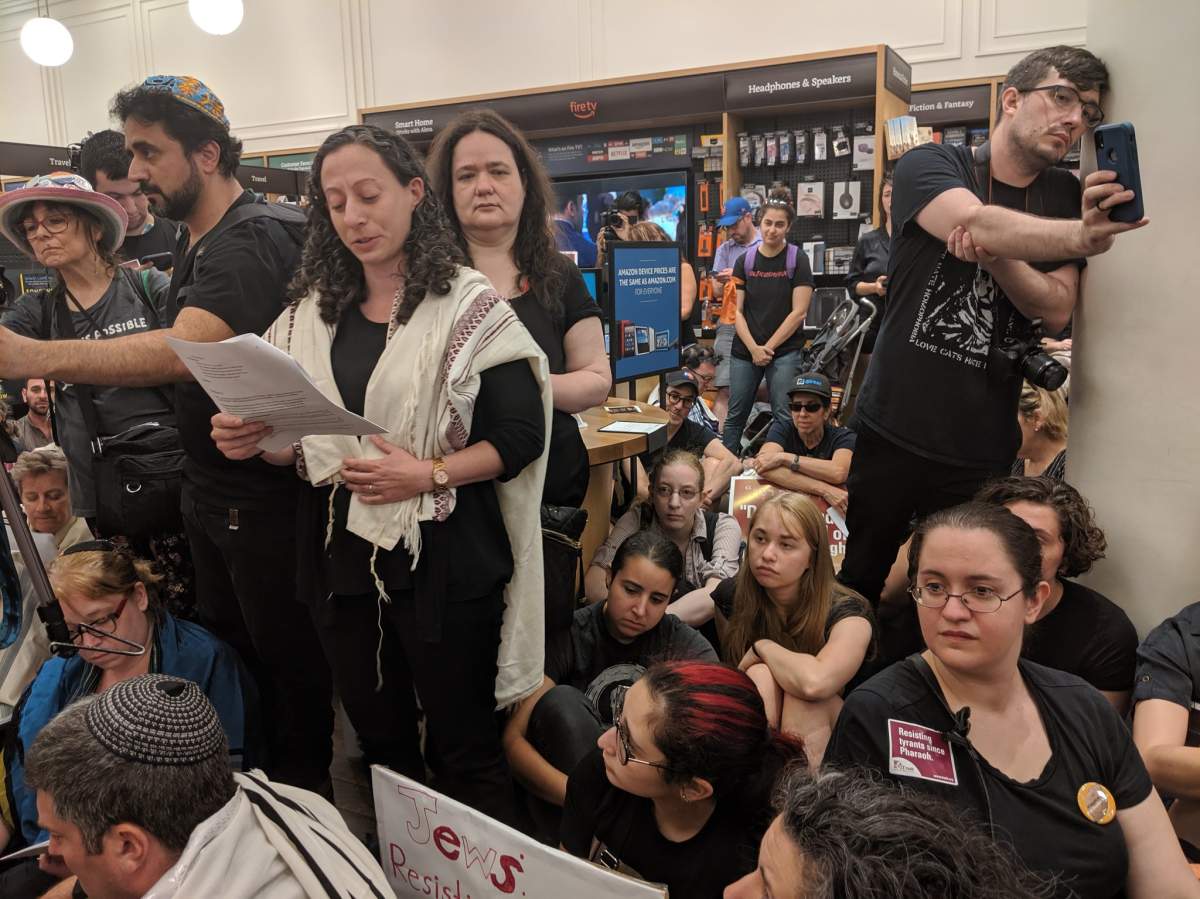 Jewish communities in Manhattan occupied an Amazon Books location in Manhattan to protest the tech giant doing business with ICE.