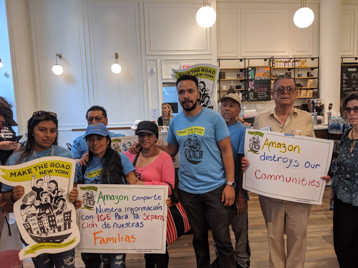 Jewish groups occupied an Amazon Books location in Manhattan to protest the tech giant doing business with ICE.