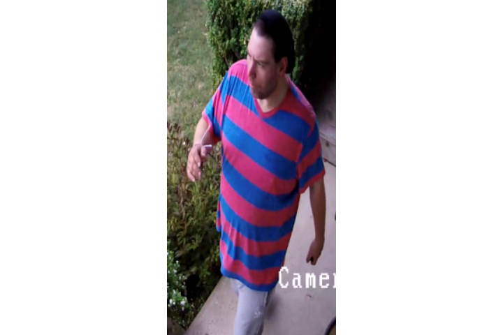 Police say the surveillance video shows a male suspect exiting a vehicle and discarding a courier bag containing several unopened, addressed parcels.