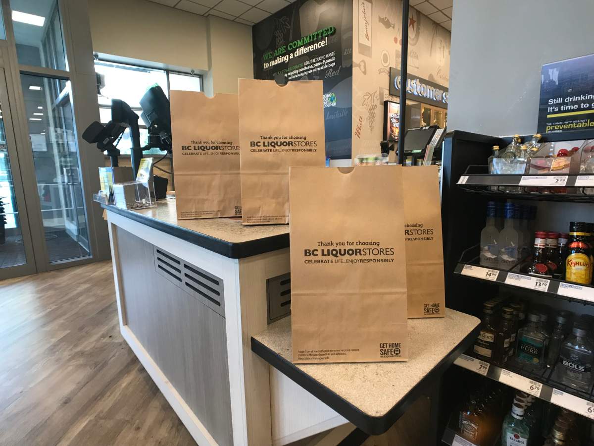 Paper bags as seen in BC Liquor Stores in Victoria, Tofino, Ucluelet, Salmon Arm and Cumberland.