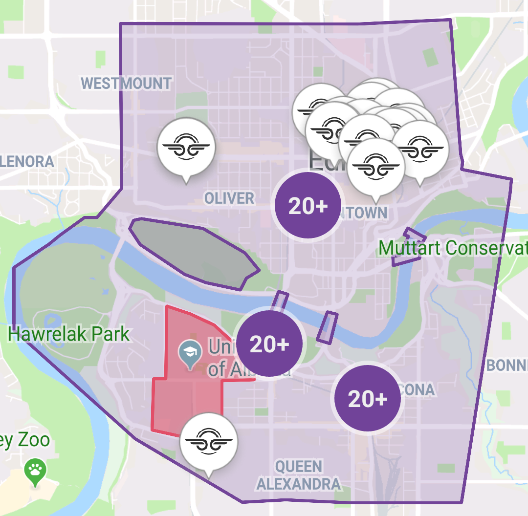 Bird e-scooter boundaries in Edmonton on Friday, August 16, 2019.