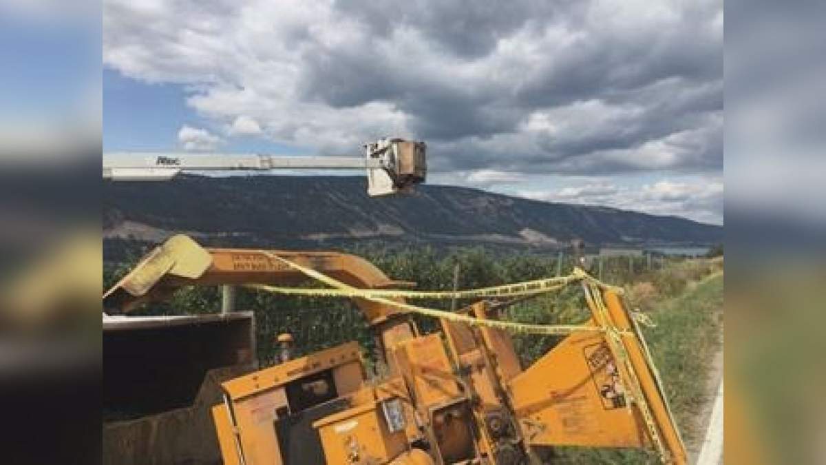 Emergency crews were called after a bucket lift toppled over in Lake Country.