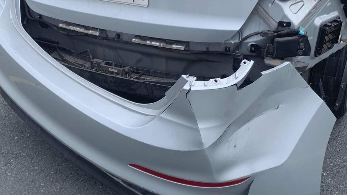 The back bumper of Peverill’s vehicle was significantly damaged in an alleged hit and run on August 27th.