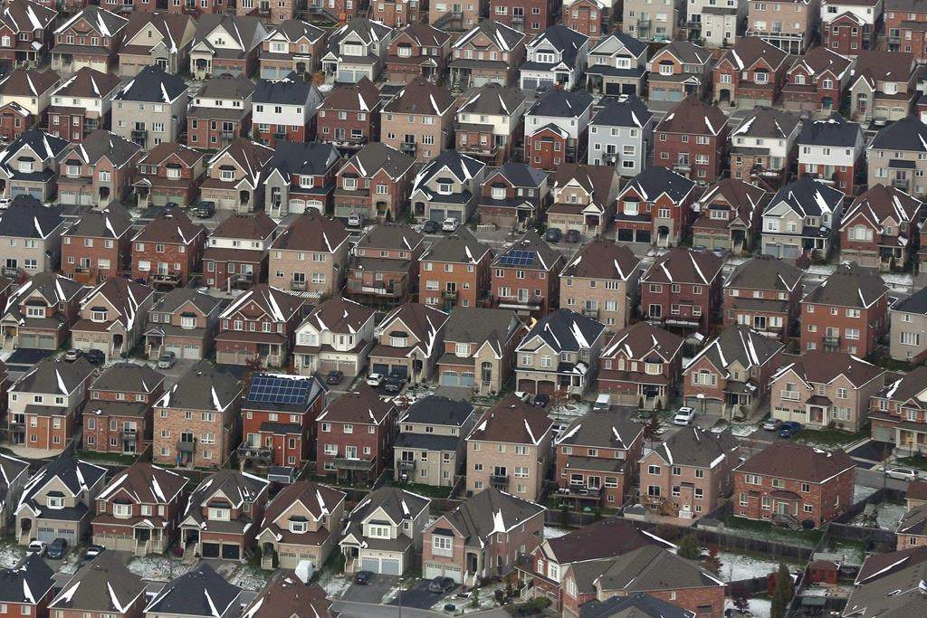 An aerial view of houses in Oshawa, Ont., on Saturday, Nov. 11, 2017.