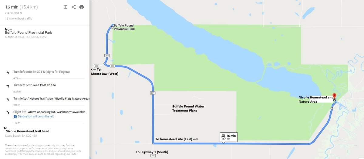 Directions to the Nicolle Homestead at Buffalo Pound Provincial Park.