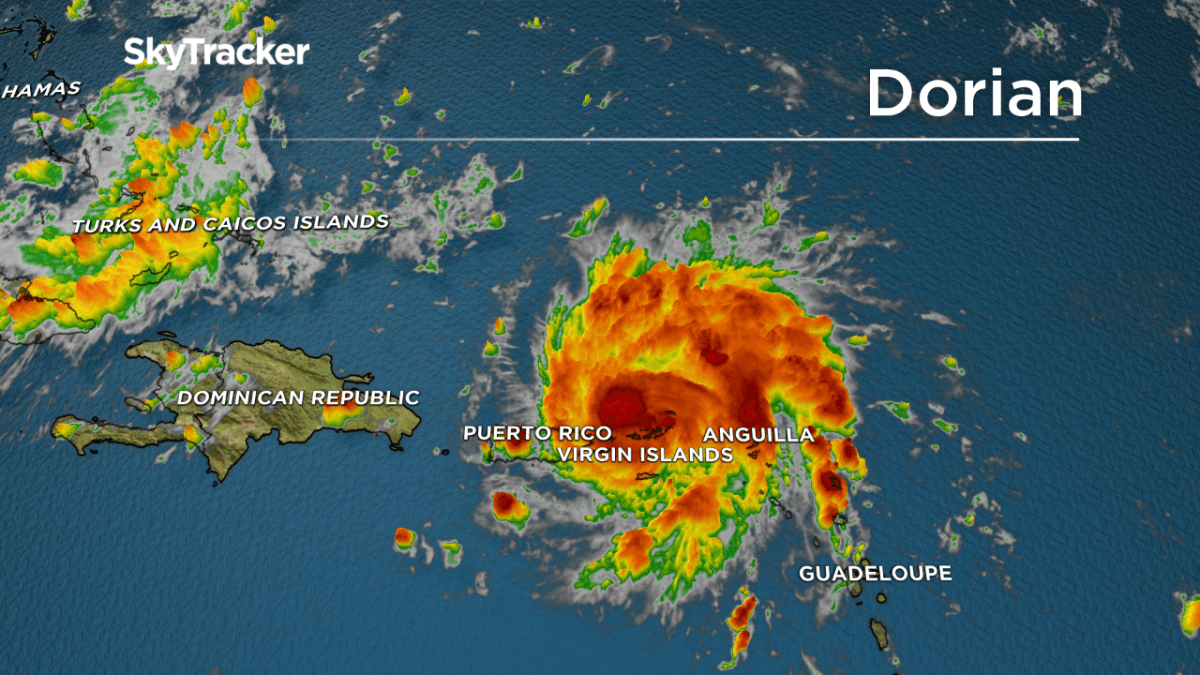 Hurricane Dorian over the U.S. Virgin Islands and Puerto Rico according to SkyTracker on the afternoon of Aug. 28, 2019.