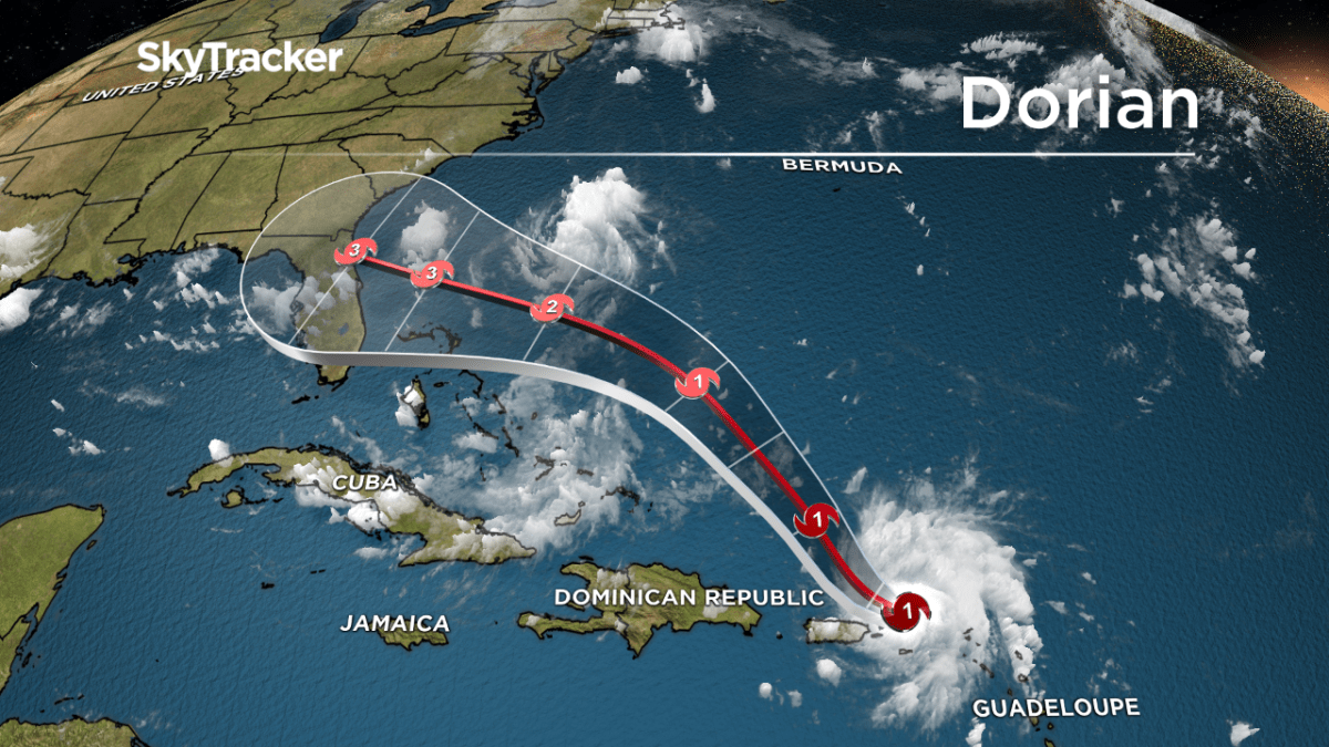 Tropical Storm Dorian strengethened to a hurricane as it came over the U.S. Virgin Islands and neared Puerto Rico on the afternoon of Aug. 28, 2019.