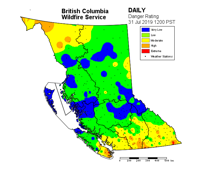 B.C. fire danger rating as of July 31, 2019.