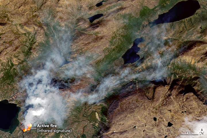 A July 2019 satellite image of a fire in Greenland.