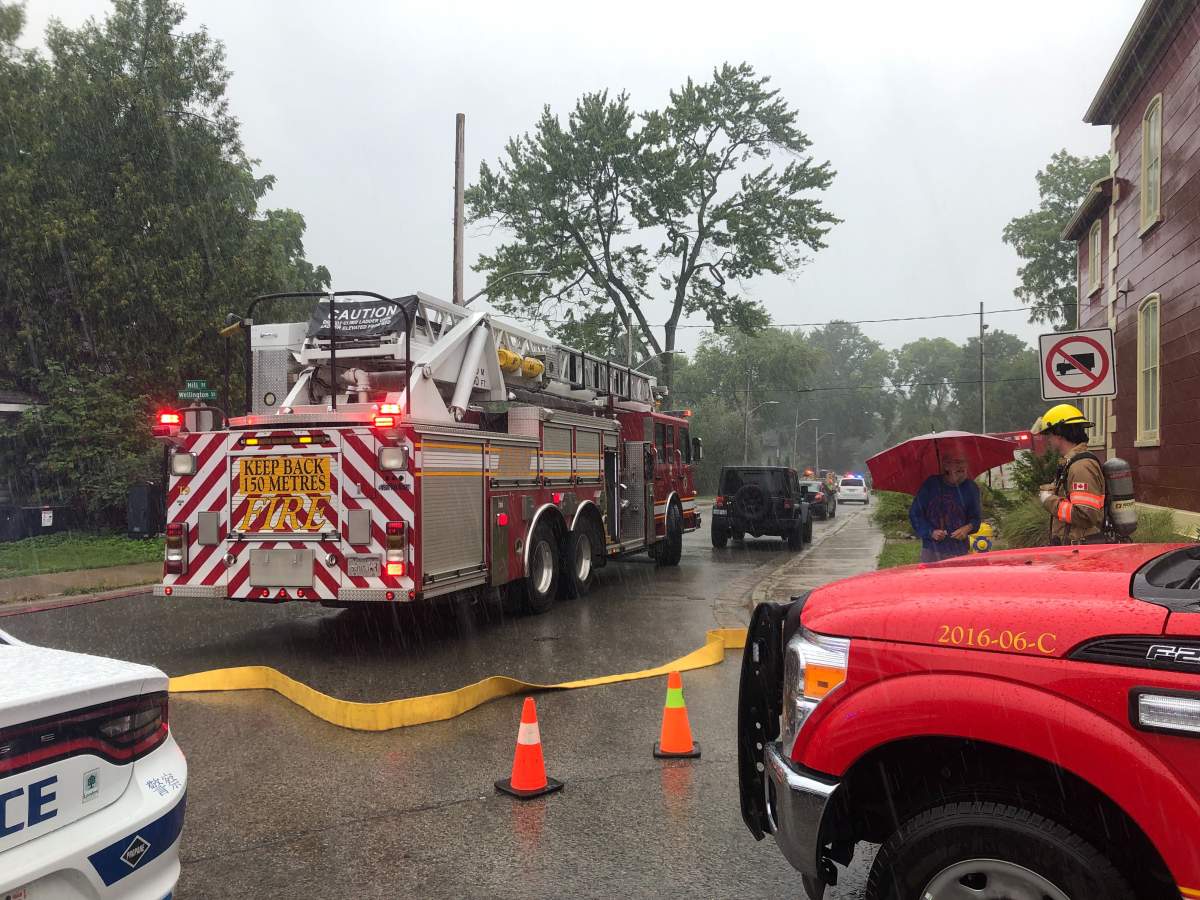 London firefighters deal with a gas leak on Hill Street, west of Wellington Street.