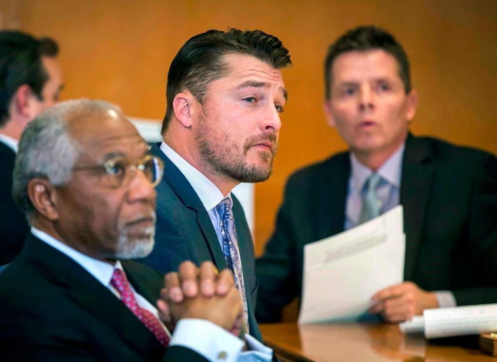 Iowa farmer and former TV reality show celebrity Chris Soules listens during a hearing in Buchanan County District Court in Independence, Iowa.