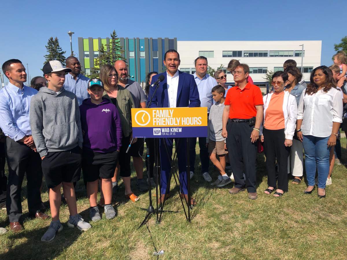 Manitoba NDP Leader Wab Kinew makes the announcement early Saturday morning.