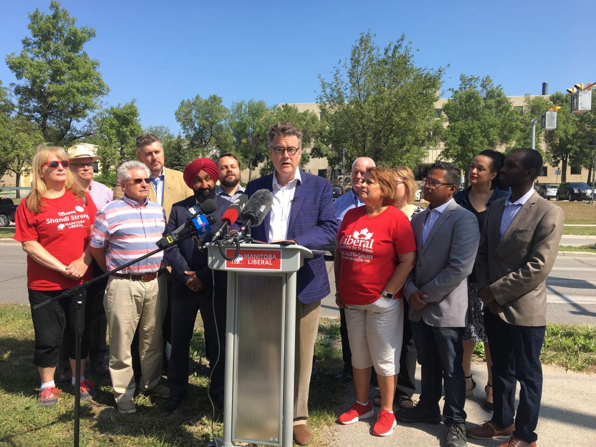 Manitoba Liberal Leader Dougald Lamont making a campaign announcement, Sunday morning. 