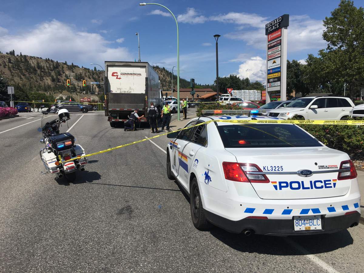 The scene where a semi-truck collided with a cyclist.