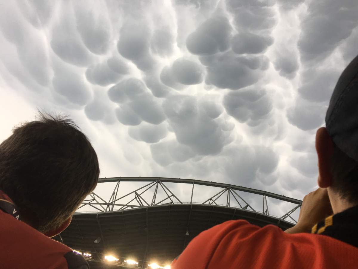 Mammatus clouds over IG Field Wednesday evening.
