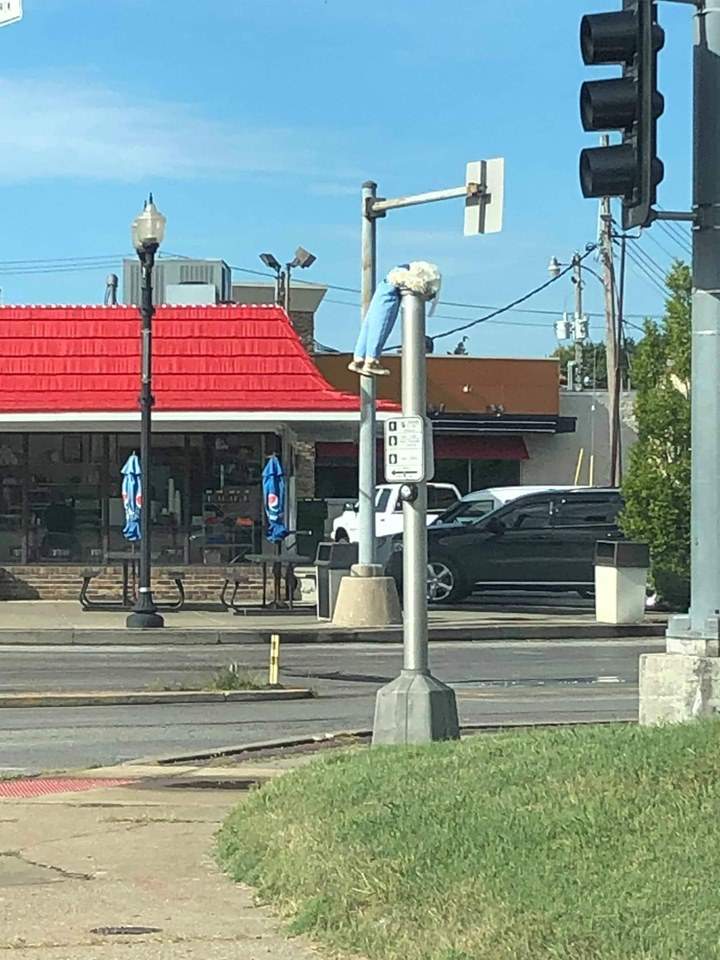 A doll is shown hanging from a post in Festus, Mo., in this photo uploaded Aug. 13, 2019.