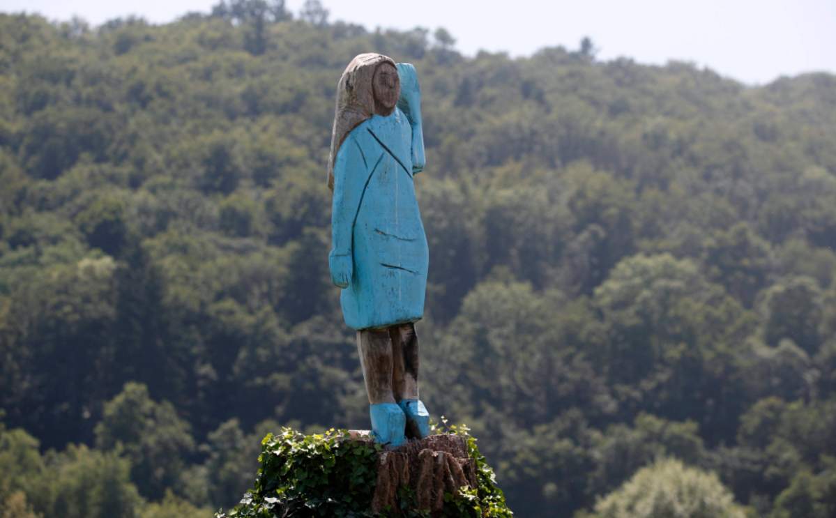 Slovenian artist Ales “Maxi” Zupevc created the wooden Melania Trump statue, which lives near her hometown of Sevnica.