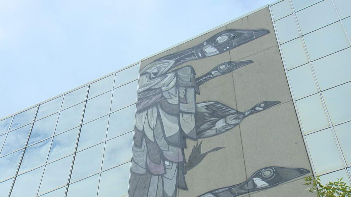Fathima Mohiuddin’s mural called “Migration,” painted on the corner of 6th Street and 11th Avenue SW.