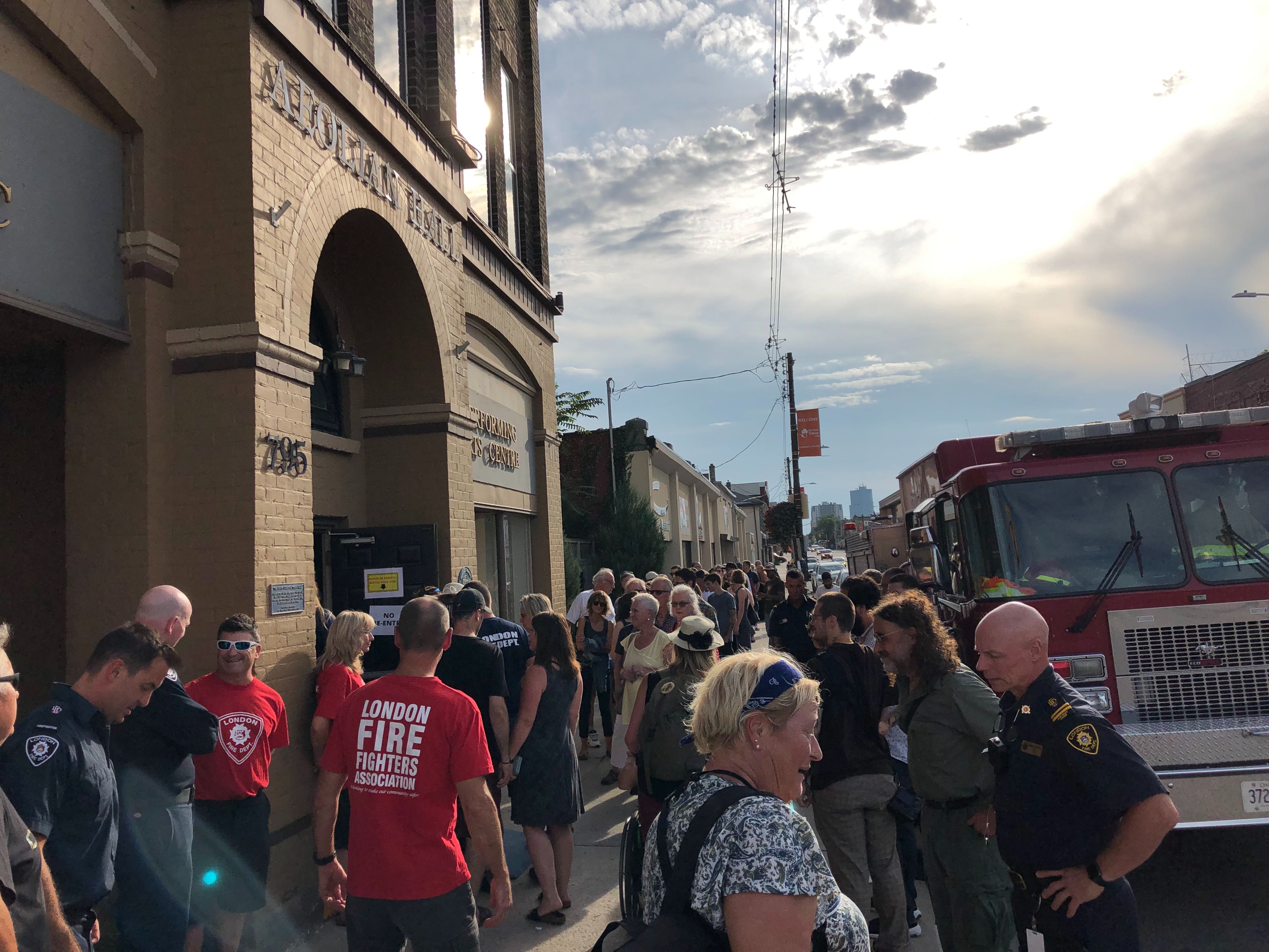 Dozens line up for a benefit concert at the Aeolian Hall dedicated to victims of the Old East Village gas explosion.