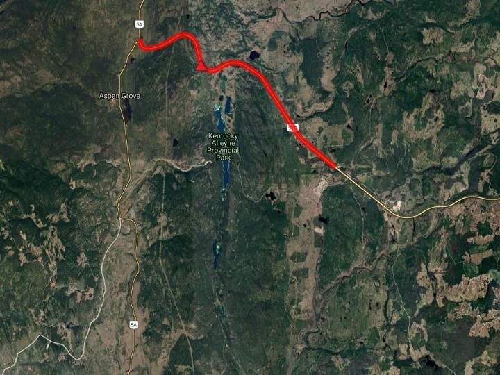 DriveBC says the incident is not far from the junction of Highway 97C and Highway 5A.