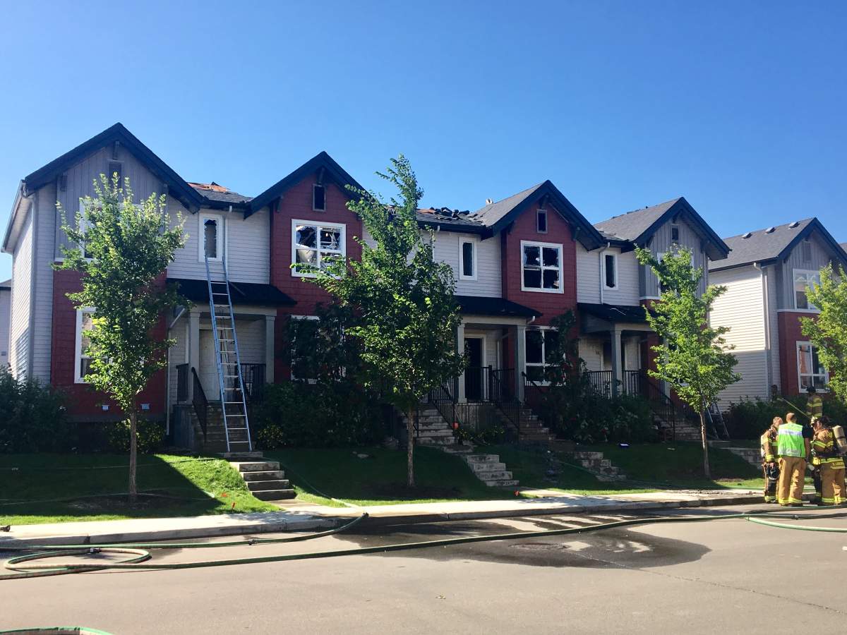 A townhouse fourplex caught fire near 82 Street and 167 Avenue in north Edmonton’s Schonsee area on Wednesday, August 28, 2019.
