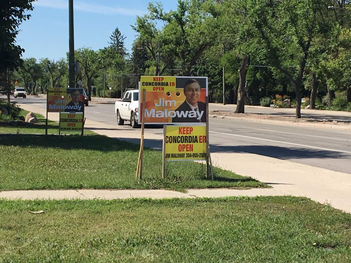 Jim Maloway’s signs at the corner of Henderson Highway and Neil Avenue are irking some drivers.