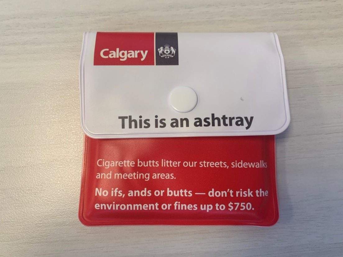 The cigarette pouch looks to help smokers dispose of their cigarettes properly. The pouch will also put out the light of a cigarette without burning the package.